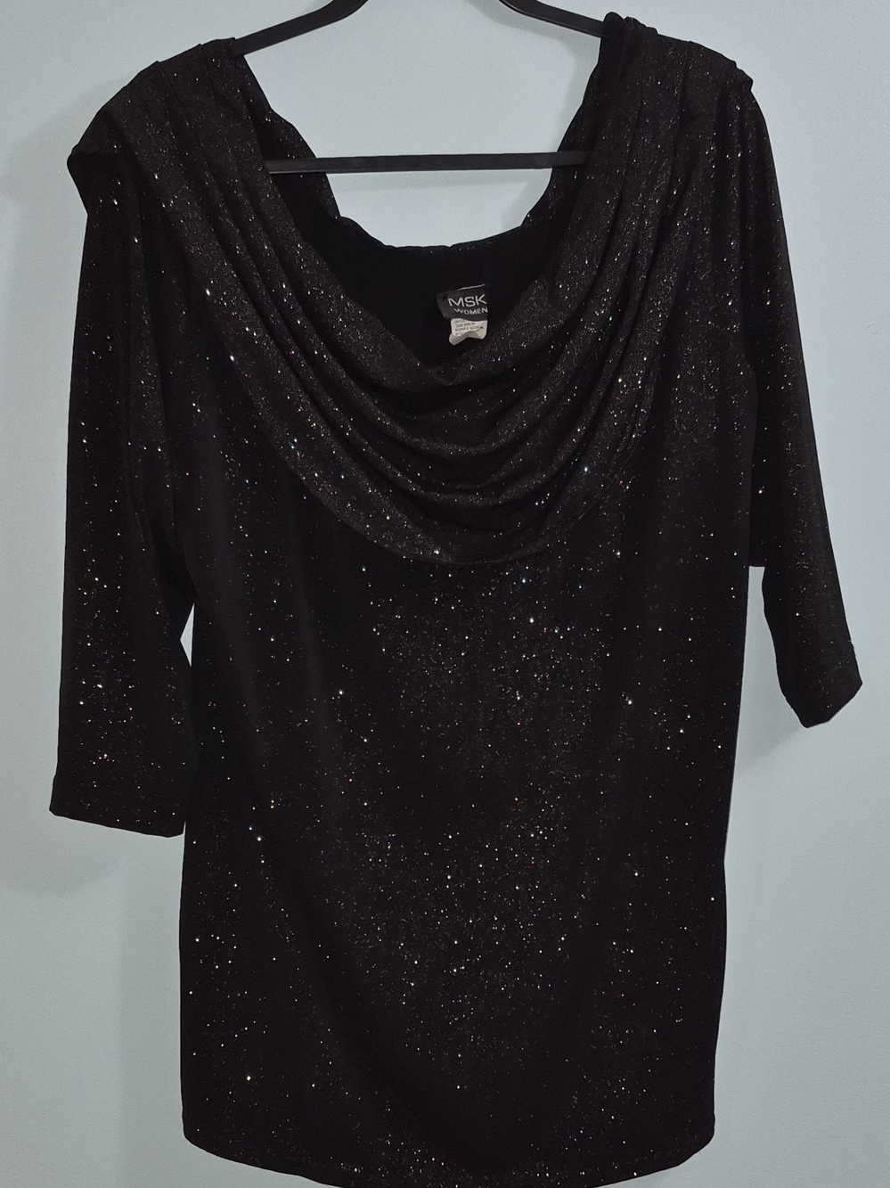 MSK Black Glitter Cowl-Neck Women's Blouse